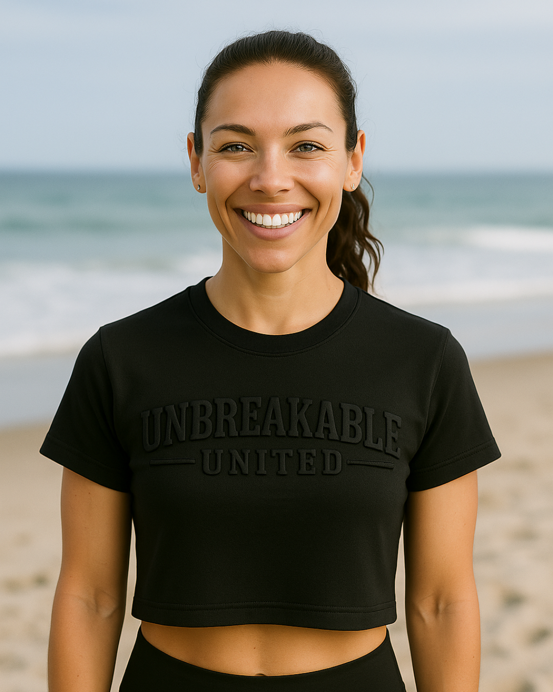 WOMEN CROP EMBOSSED BLACK